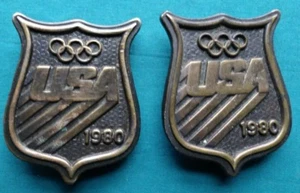 2-USA OLYMPIC GAMES COMMITTEE 1980 BRASS METAL BELT BUCKLE #1479 - Picture 1 of 5