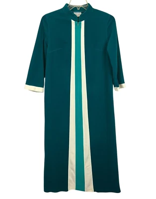 Bata de caftán JC Penney vintage años 70 larga colorblock talla 14 verde azulado modesta abuela Foto 1 de 4