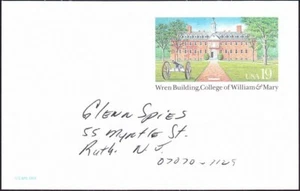 US - 1993 - 19 Cents William & Mary College & Cannon Postal Card UX167 Used F-VF - Picture 1 of 2