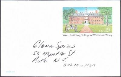 US - 1993 - 19 Cents William & Mary College & Cannon Postal Card UX167 Used F-VF - Image 1 of 2