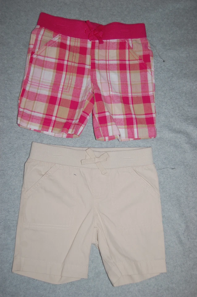LOTE DE 2 BERMUDAS SHORTS acanaladas cintura elástica ROSA CUADROS BEIGE CLARO XS 4-5 para niñas Foto 1 de 1