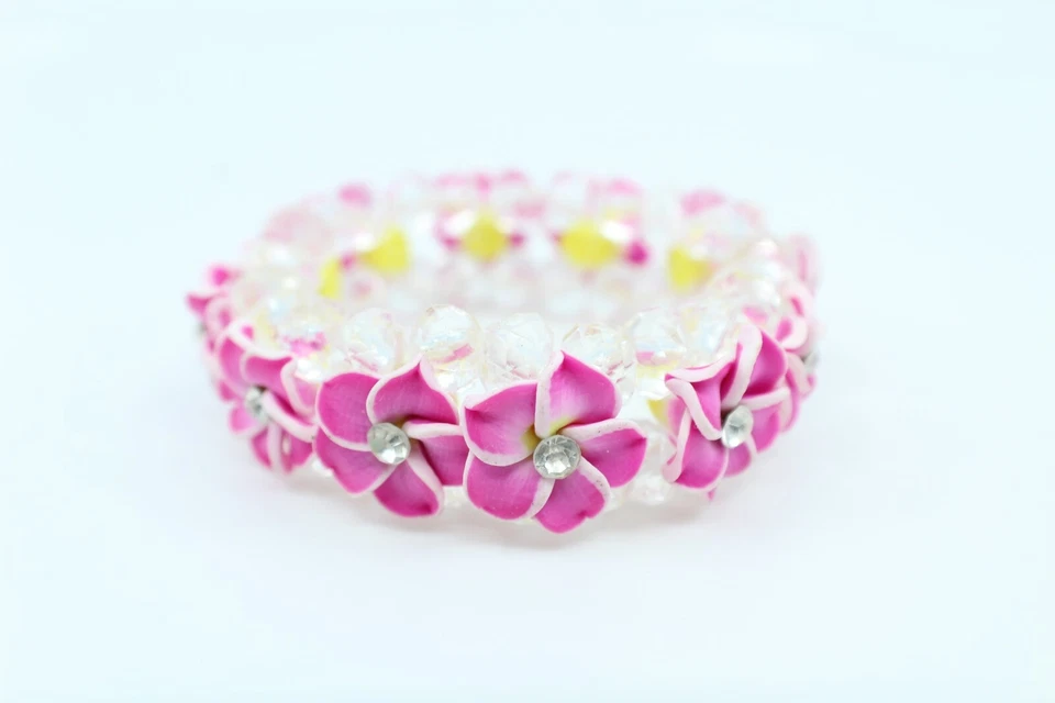Pulsera Flor Hawaii Fimo - Talla Niños/Niños, Estirable, Plumeria, Hibisco Foto 1 de 1