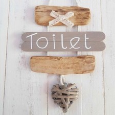Shabby Driftwood Chic Bathroom WC Toilet The Loo Wicker Heart Door Plaque Sign