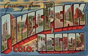 Colorado • Saluti dalla regione di Pikes Peak • Lettera grande in lino non spedita - Foto 1 di 2