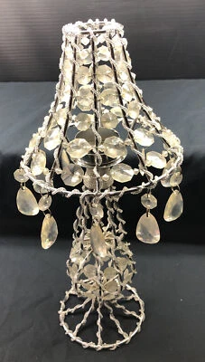 13.5” Tall Lamp Silver Candle Holder W/Crystals Removable Shade 6” Wide Vintage - Image 1 of 4