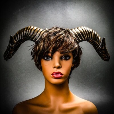 New Gothic Ram Horns Headband Goat Animal Headgear Halloween Cosplay Party Gold - Image 1 of 4