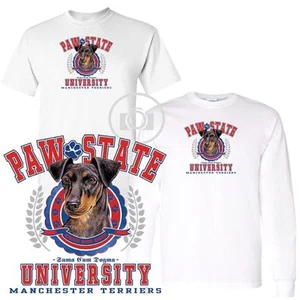 Camiseta blanca manga corta/larga Manchester Terrier Paw State University M-3X - Imagen 1 de 3