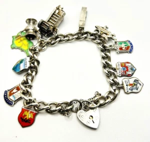 Pulsera Esmalte Dije Plata Vintage, 800, Candado Corazón, 47.4g - Imagen 1 de 6