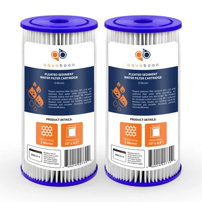 FILTERWAY 2PK of Big Blue 5µm Pleated Washable Sediment Water Filter 10"x4.5" by Aquaboon