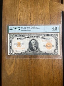 1922 $10 GOLD CERTIFICATE 40 PMG EPQ - Picture 1 of 7