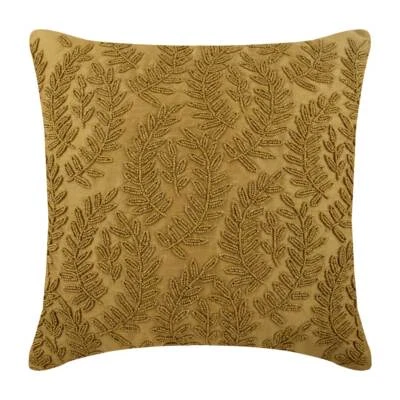 Decorative Pillow Cover Gold 16"x16", Home Decor Silk Leaf Beaded - Golden Ivy - Image 1 of 3