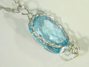 Collar BUTW Sterling martillado alambre envoltura facetado topacio azul 53ct 0297E tle - Imagen 1 de 4