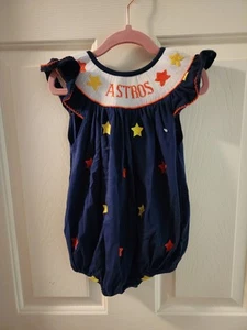 Astros Boots And Bows Smocking Co Bubble Outfit, Size 18M, Pre-owned - Picture 1 of 4