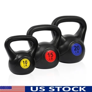 Kettlebell Set 45 lbs W/ Vinyl Coating 3 Weights Resistance Training Fitness New - Picture 1 of 29