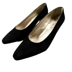 Talbots Shoes Women 8M Black Suede Leather Chunk Heels Slip On Italy - Picture 1 of 11