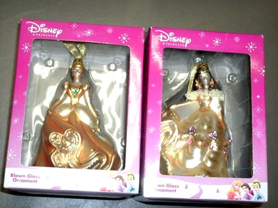Disney Princesa Bella y Cenicienta Lote de 2 Adornos de Navidad de Vidrio Soplado 5' Foto 1 de 2