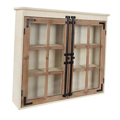  Hutchins Decorative Farmhouse Wood Wall Cabinet, 30 x 30x6.5x27.5 White/Brown - Image 1 of 4