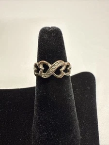 Anillo Doble Corazón Amoroso Diamantes Tono Plata Talla 5.75 - Imagen 1 de 7