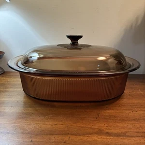 Corning Vision Ware V-34-B Roaster Dutch Oven Casserole Ribbed 4qt (4L ) w/ lid - Picture 1 of 13
