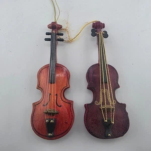 Vintage Holz Violine Ornament 2er Set Taiwan Miniatur Instrumente Dekor Musik - Bild 1 von 4