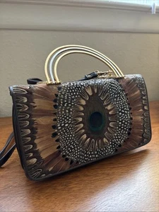 Comeco Vintage Boho Authentic Peacock Feather Satchel Hand Bag Top Handle Purse - Picture 1 of 10