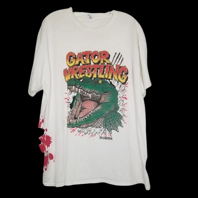 Vintage Y2K Gator Wrestling Novelty Graphic T Shirt Cut Out Bite Reptile XL - Image 1 of 4