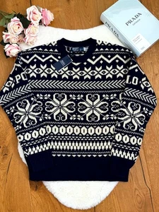 Polo Ralph Lauren Navy White Snowflake Wool Jumper Sweater Ornament Mens Size S - Picture 1 of 19