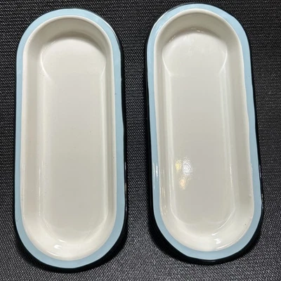 Hearth & Hand Magnolia porcelain enamel White Blue Black tray Oblong Set Of 2 - Image 1 of 4