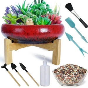Large Succulent Pots with Drainage & Stand, 10 Red With Mix Lava Rock Pebbles - Picture 1 of 7