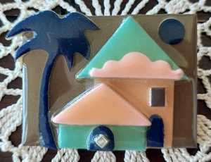 Haus Anstecknadeln von Lucinda Vintage Palme türkis blau creme Florida EUC Brosche - Bild 1 von 2