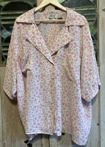 80s 90s Vtg RIVISTA II Cottagecore Pink Floral Blouse 26W Button Down - AS IS - Picture 1 of 8
