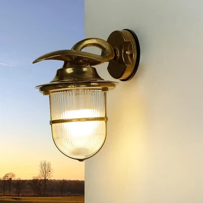 Außenwandlampe Rustikal Messing GlasE27 IP64 Haus Gartenleuchte Schifflampe - Bild 1 von 4