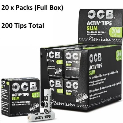 OCB ActivTips Slim Unbleached Charcoal Filters Ceramic Caps 20 Packs (Full Box) - Image 1 of 4