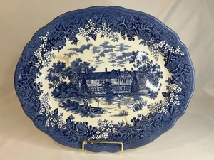 Vintage J&G Meakin Blue Merrie England 12” Platter Blue & White Repaired - Picture 1 of 13