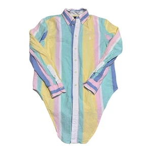 Ralph Lauren Shirt Womens Small Oxford Pastel Color Block Striped Tie Front - Picture 1 of 5