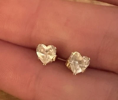 10k Yellow Gold White Spinel Heart Stud Earrings - Image 1 of 4