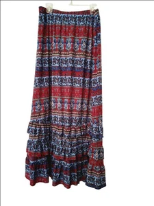 Mountain Mamas Maxi Size XL Red Blue patriotic stretchy bohemian floral skirt - Picture 1 of 5