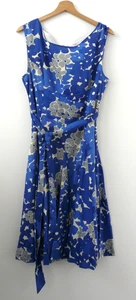 Phase Eight Blue Cotton Dress - Size 14 - scoop neck sleeveless fully lined - Picture 1 of 6