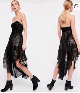 Free People Dark Fairy Velvet & Lace Midi Dress Hi-Low Whimsigoth Goth Sz 4 NWOT - Picture 1 of 20