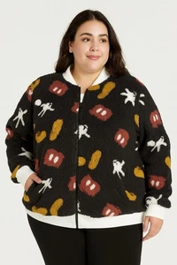 NWT Disney Parks Mickey Mouse Sherpa Zip Hoodie Jacket 3X Plus Fuzzy Cozy ❤️🖤🤍 - Picture 1 of 20