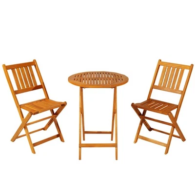 3 Piece Folding Acacia Wood Outdoor Patio Bistro Table and Chair Set - Image 1 of 4