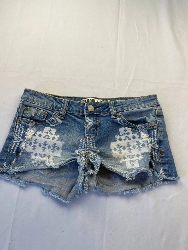 Винтажные женские джинсовые шорты Zanadi Y2K Micro размер 5 с низкой талией Booty Festival - Изображение 1 из 4