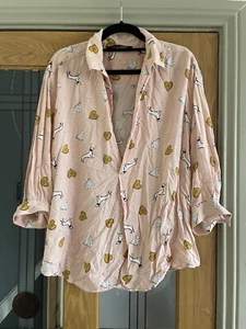 Zara Women's Pink Shirt Blouse Dachshund Love Heart Diamonds Size XL - Picture 1 of 4