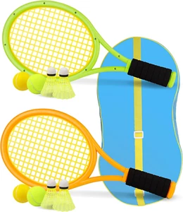 17" Plastic Kids Tennis Racket with 2 Soft Balls 2 Tennis Balls 4 Shuttlecocks - Picture 1 of 8