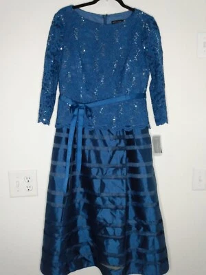 Alex Evenings Women's Petite 10P Tea-Length A-Line Dress with Tie Belt Satin NEW - Image 1 of 4