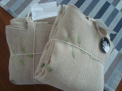 2 Botanical Pillow Covers 26 x 26" Natural Tan w/Green Embroidery Tie Closure - Image 1 of 4
