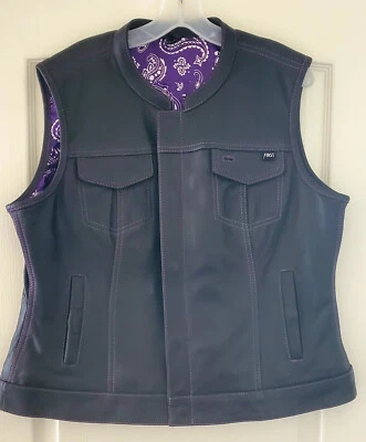LADIES  MOTORCYCLE LEATHER VEST ( JESSICA Purple ) FIL025 Size xxl - Image 1 of 3