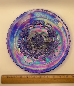 VTG Imperial Carnival Glass Cobalt Blue Windmill Plate Iridescent 9 1/2” w/Tags - Picture 1 of 11