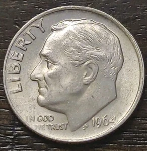 1964 Roosevelt Dime 90% SILVER Weak Strike/Die Chips & Double Rim-Minting Error - Picture 1 of 14