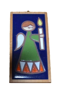 Azulejo de arte colgante vintage MCM Helen Michaelides para E. Mixandidou niña ángel RARO - Imagen 1 de 9